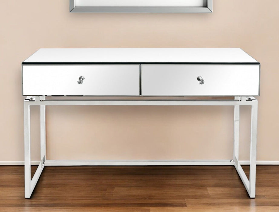 Mirrored Glass Frame Console Table And Drawers - Silver