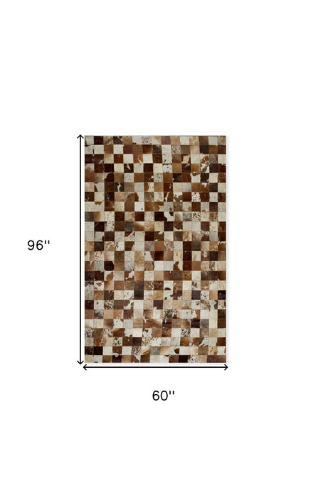 5' X 8' Cowhide Patchwork Area Rug (544472) - Brown / White