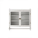 White washed Giga vintage double door wall medicine cabinet with three-tier storage and towel rack.