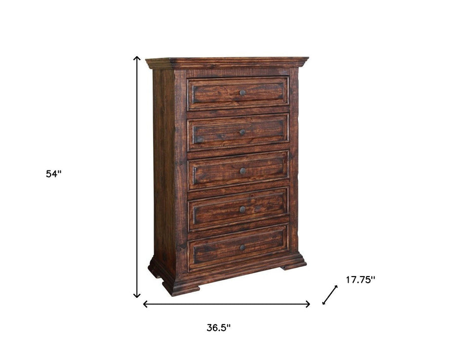 Solid Wood Five Drawer Chest - Chocolate