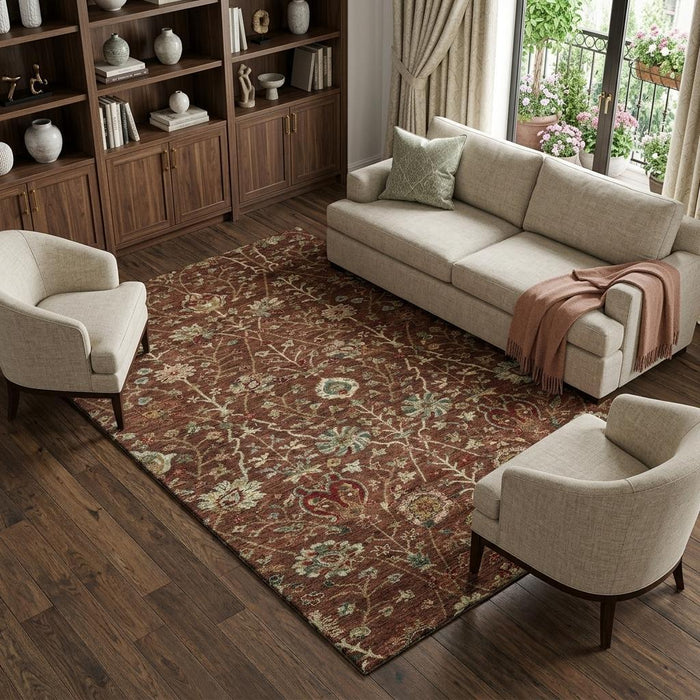 10' X 14' Floral Washable Area Rug With UV Protection (683992) - Rust / Red / Beige