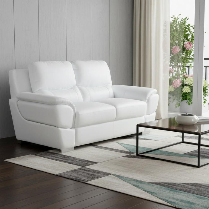 Faux Leather Loveseat - White / Silver