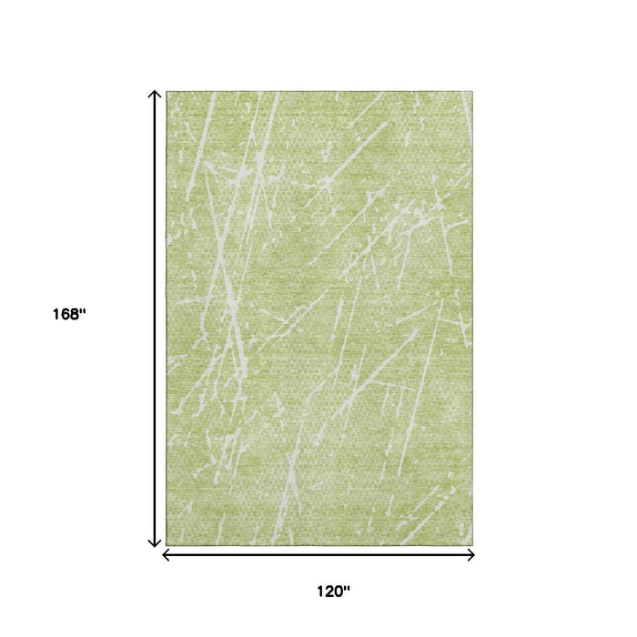 10' X 14' Abstract Washable Area Rug With UV Protection (652809) - Artichoke Green / Ivory