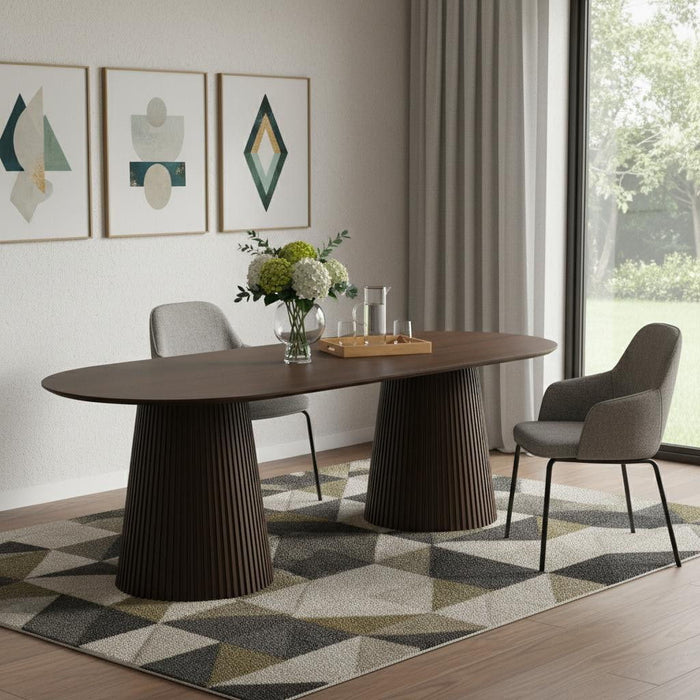 86" Solid Wood Double Pedestal Base Oval Dining Table - Walnut