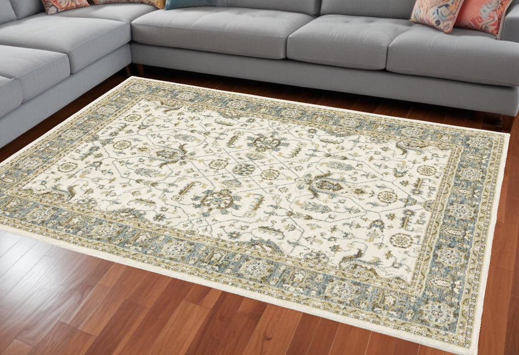 7' x 10' Oriental Power Loom Area Rug - Gray And Ivory
