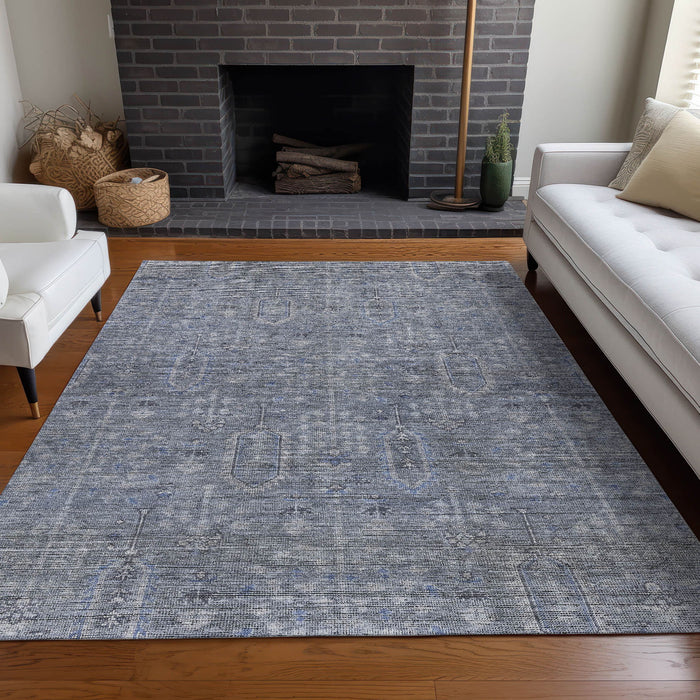 8' X 10' Southwestern Washable Area Rug With UV Protection - Blue And Gray