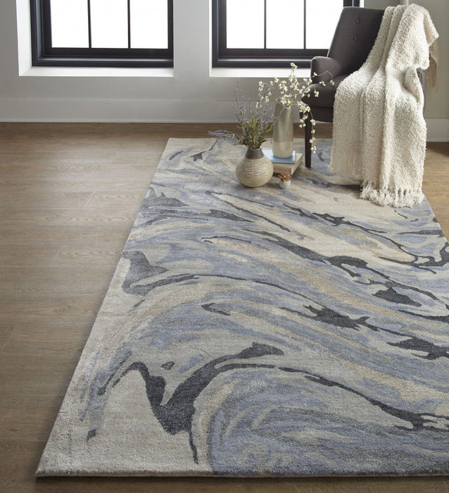5' x 8' Abstract Tufted Handmade Area Rug - Blue Gray And Taupe