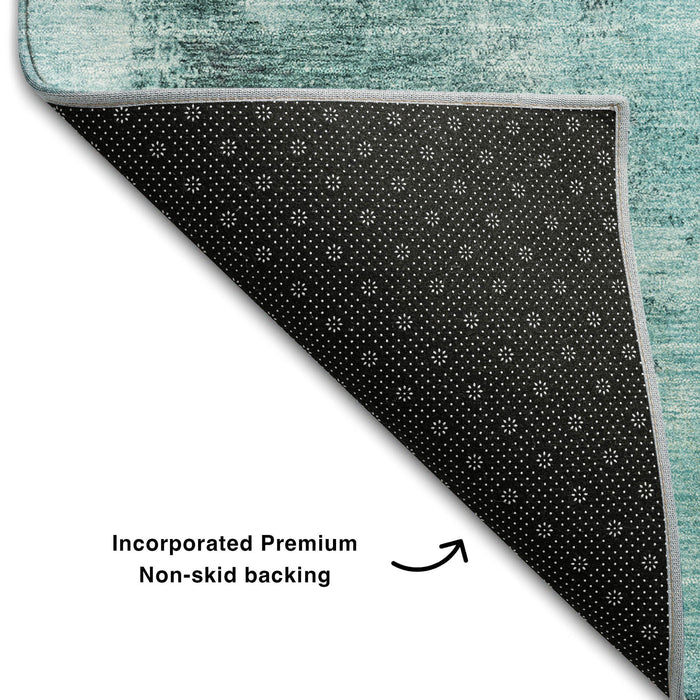 10' X 14' Abstract Washable Area Rug With UV Protection (683548) - Teal / Ivory / Charcoal