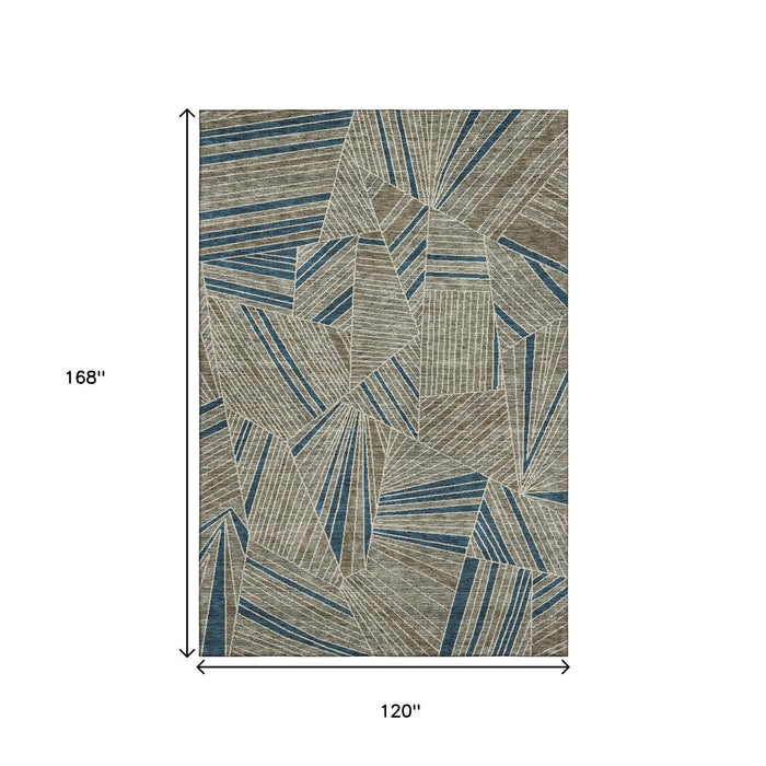 10' X 14' Geometric Washable Area Rug With UV Protection (672791) - Taupe / Beige