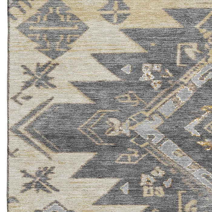 10' X 14' Tribal Washable Area Rug With UV Protection (708988) - Beige / Charcoal / Gray
