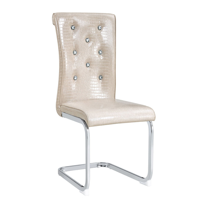 Faux Leather Metal Dining Side Chairs (Set of 4) - Beige / Silver