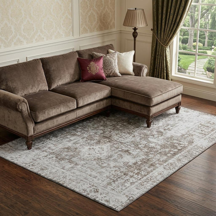 10' X 14' Oriental Washable Area Rug With UV Protection (691992) - Chocolate / Ivory