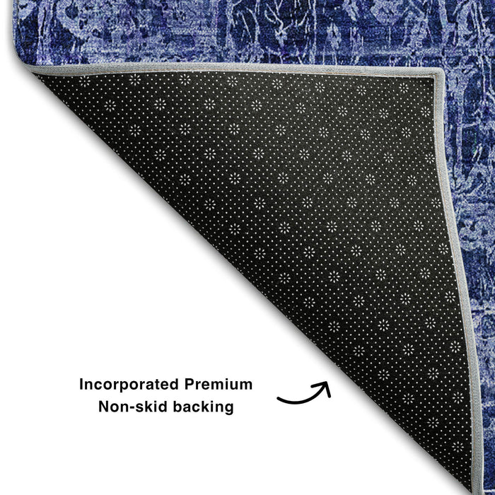 8' X 10' Abstract Washable Area Rug With UV Protection (649046) - Navy Blue / Ivory