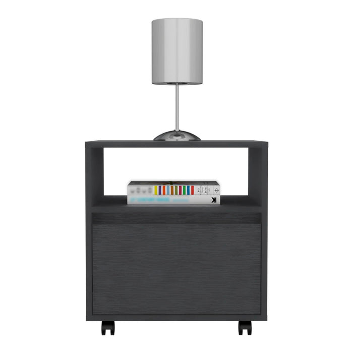 15.8" x 15.8" x 20.5" One Drawer Faux Wood Nightstand - Black
