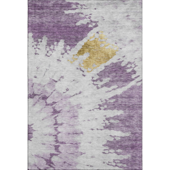 9' X 12' Abstract Washable Area Rug With UV Protection (651303) - Purple / Gold / Ivory