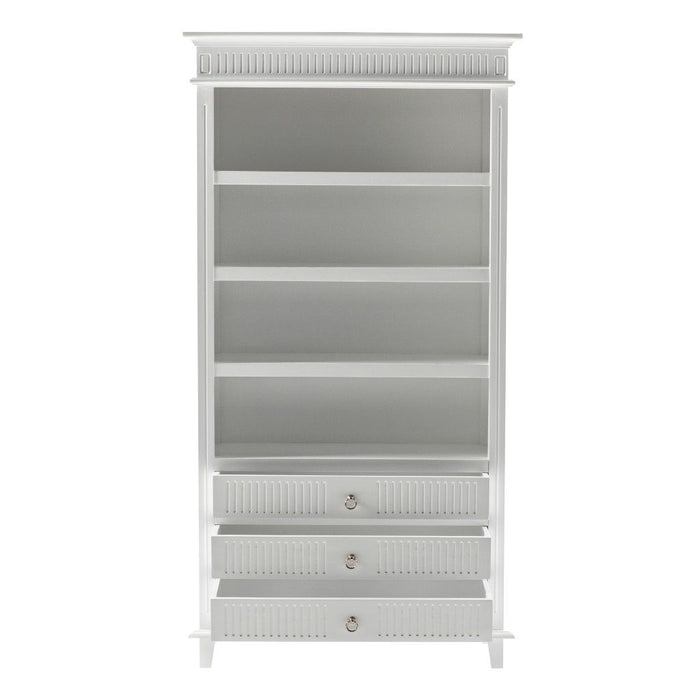 Four Tier Bookcase With Three Drawers - Antiqued White