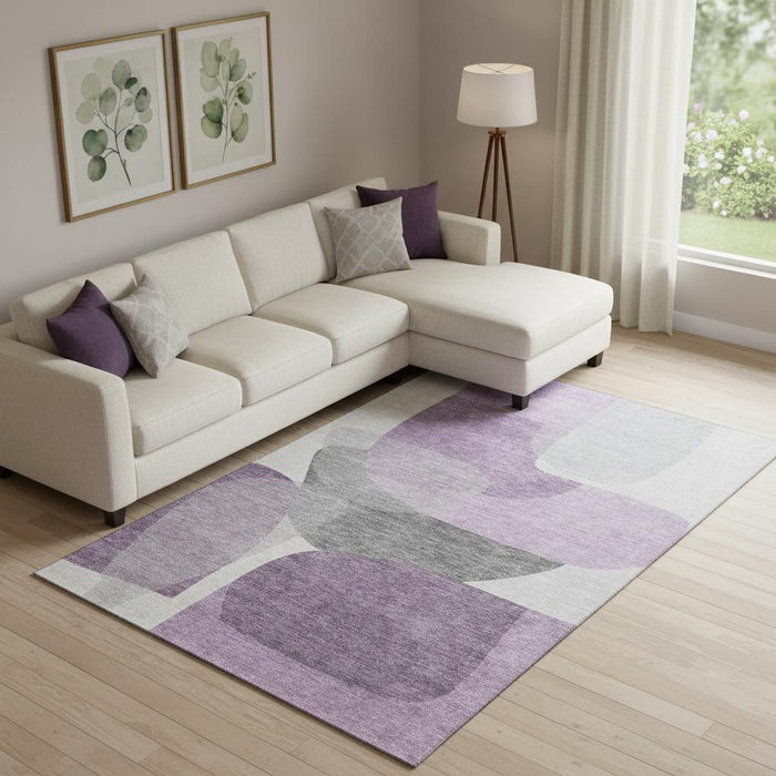 10' X 14' Abstract Washable Area Rug With UV Protection (718569) - Purple / Charcoal
