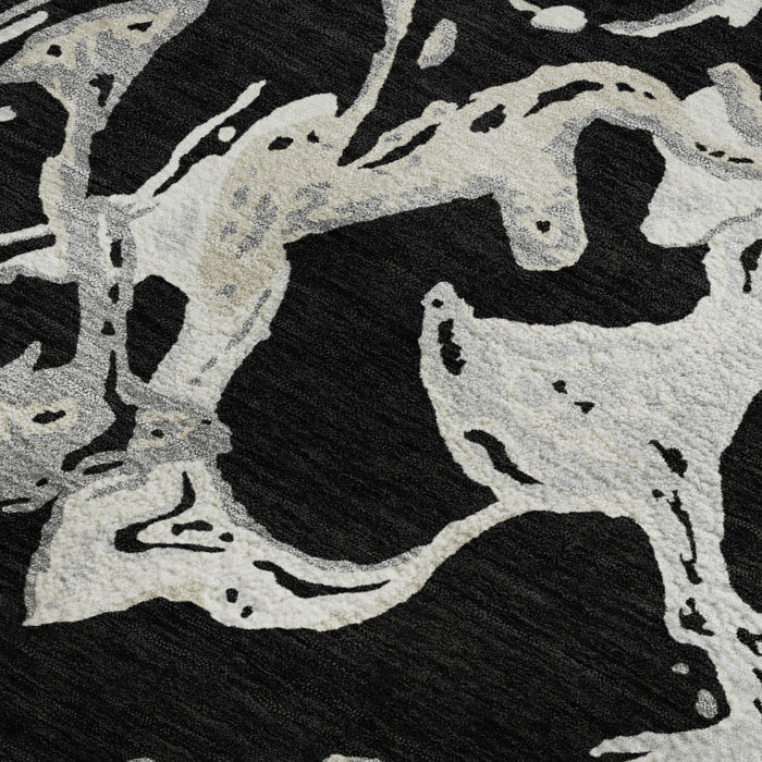 10' X 14' Abstract Washable Area Rug With UV Protection (681221) - Black / Ivory / Gray