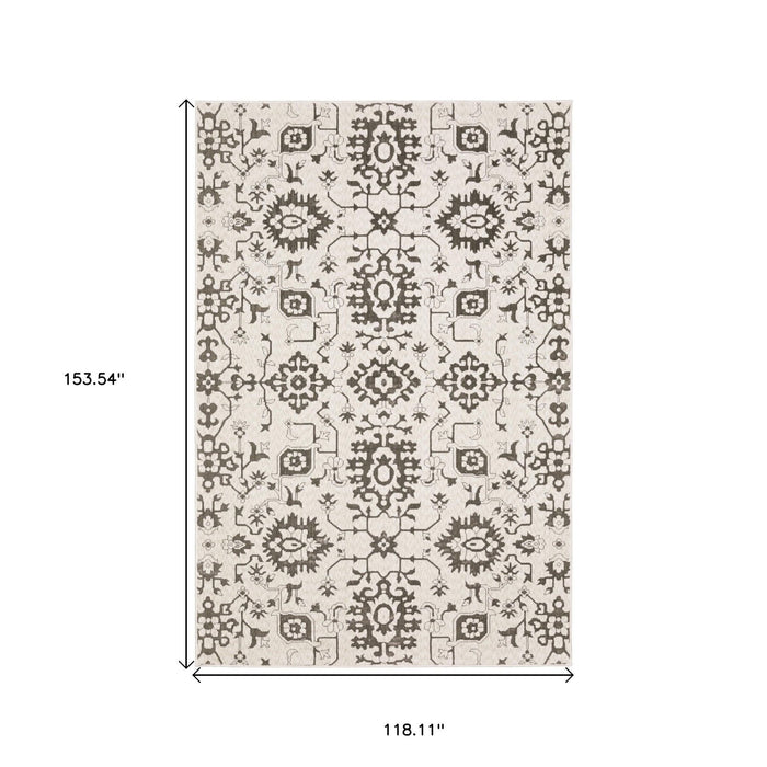 13' X 10' Oriental Area Rug - Ivory And Gray