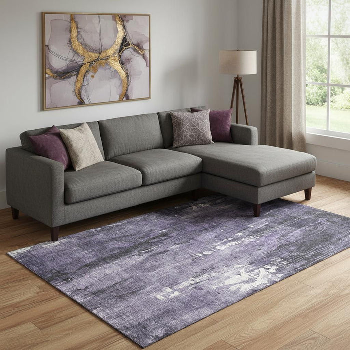 10' X 14' Abstract Washable Area Rug With UV Protection (697104) - Purple / Charcoal / Ivory