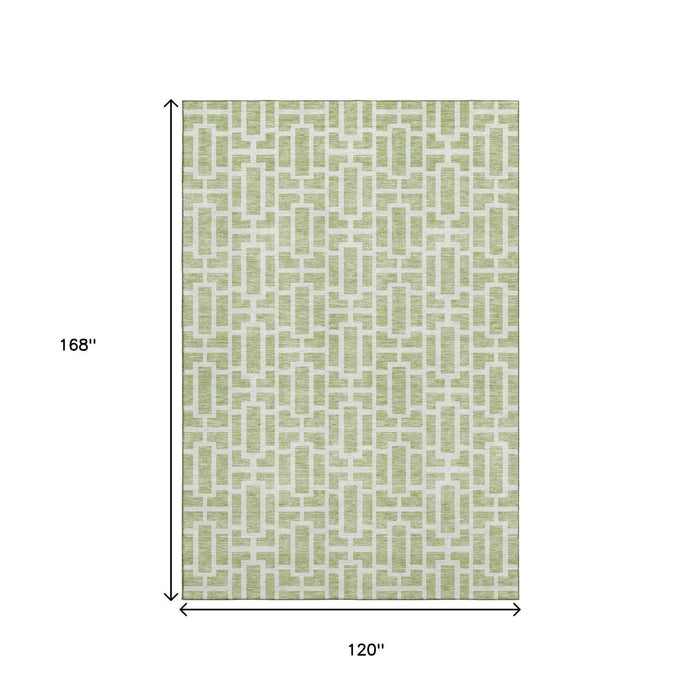 10' X 14' Geometric Washable Area Rug With UV Protection (672803) - Artichoke Green / Ivory