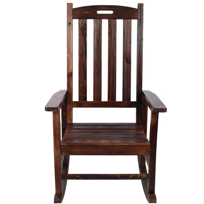Giga oversized porch rocker chair with wide seat and tall backrest, featuring wooden armrests and a comfortable, relaxed design