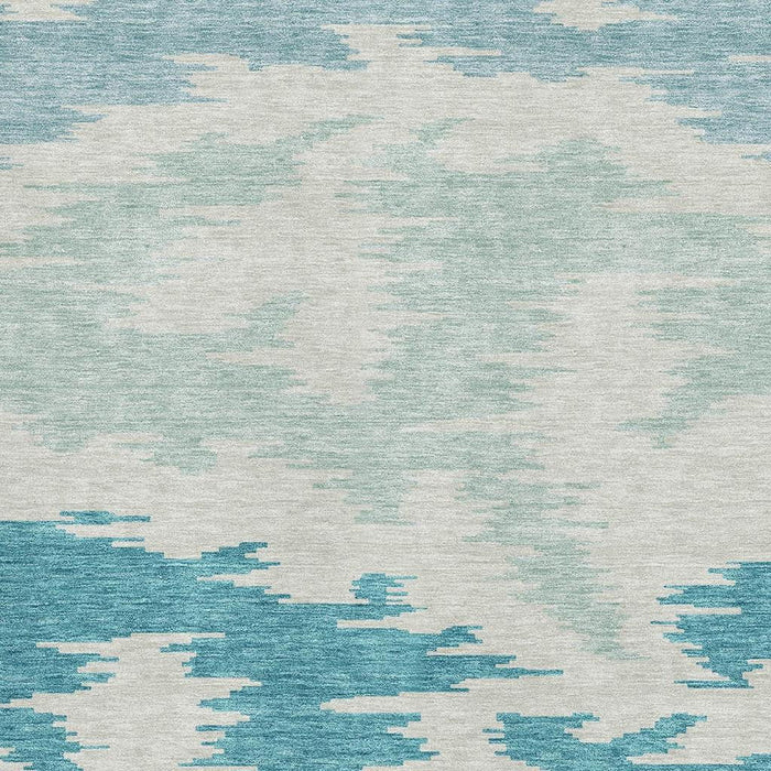 10' X 14' Abstract Washable Area Rug Polyester With UV Protection - Teal / Ivory