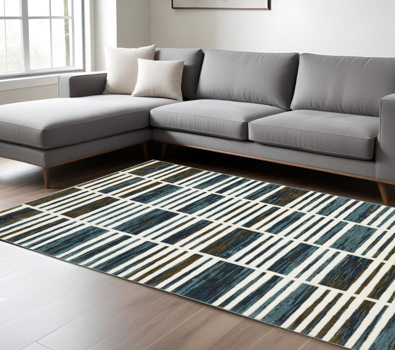 10' X 13' Geometric Modern Area Rug - Ivory And Blue