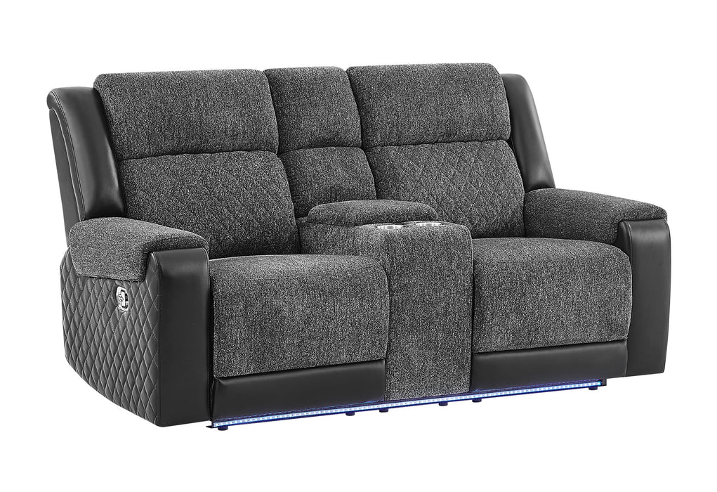 U5915 - Console Reclining Loveseat With Immersive Sound And Blue-Color LED - Black / Gray