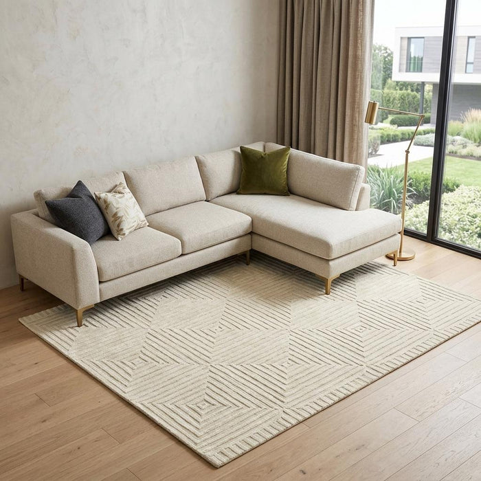 9' X 12' Wool Geometric Hand Knotted Area Rug (744322) - Ivory / Beige