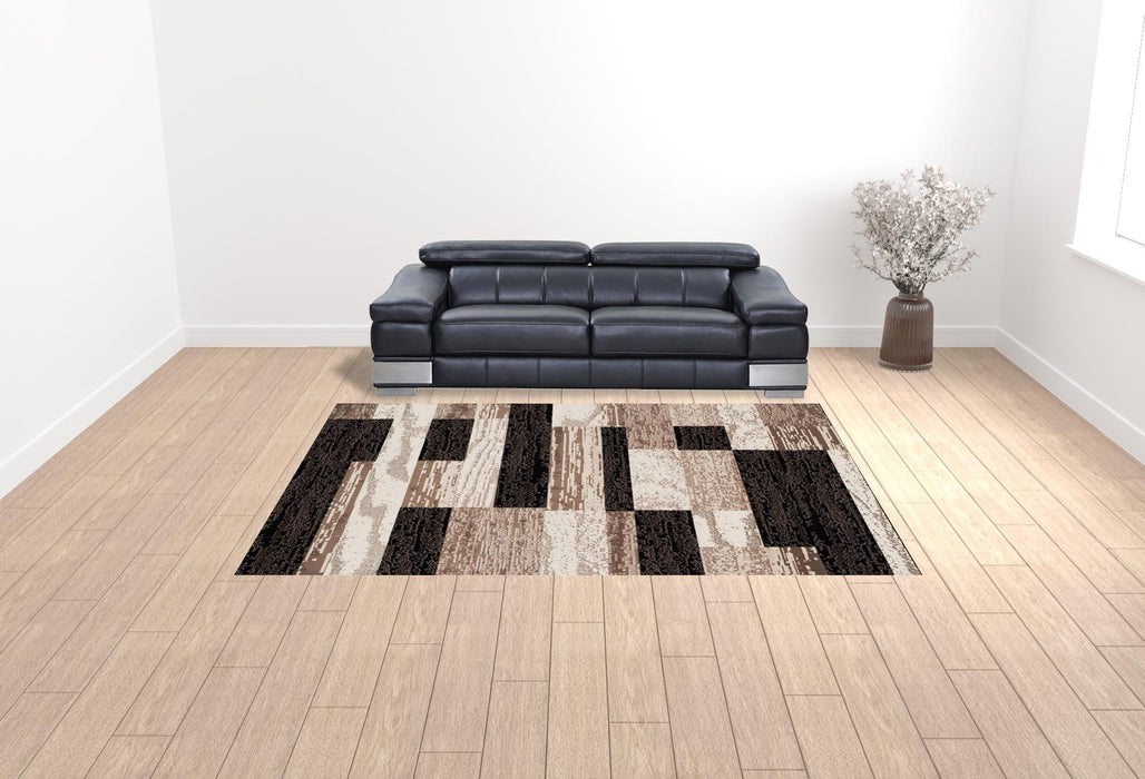 9' x 12' Patchwork Power Loom Stain Resistant Area Rug - Chocolate