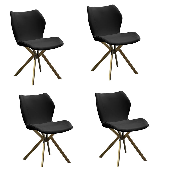Upholstered Faux Leather Dining Side Chairs (Set of 4) - Black / Gold
