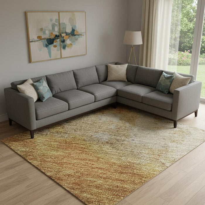 10' X 14' Abstract Washable Area Rug With UV Protection (699806) - Copper / Beige