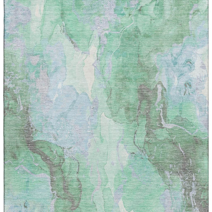 10' X 14' Abstract Washable Area Rug With UV Protection (701335) - Pale Aqua / Green / Ivory