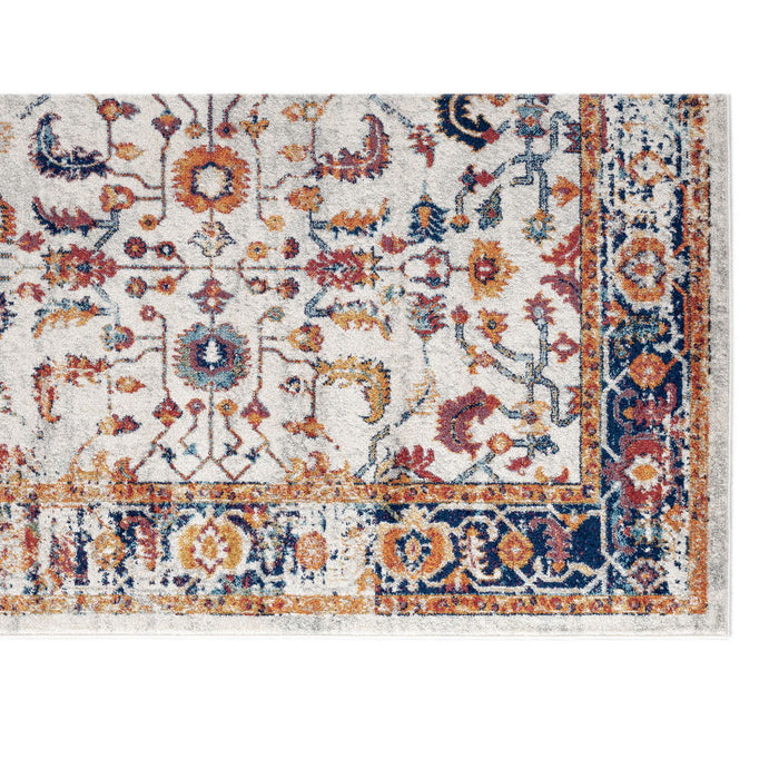 8.8' x 11.8' Floral Power Loom Area Rug - Ivory Navy And Orange