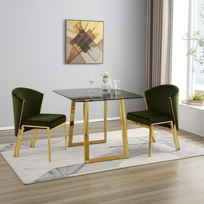 Upholstered Velvet Steel Wing Back Dining Side Chairs (Set of 2) - Green