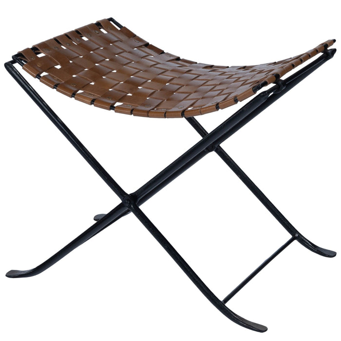Faux Leather Stool Ottoman - Brown / Black