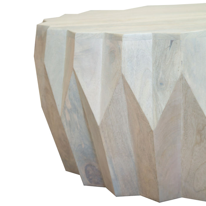 32" Solid Wood Round Block Coffee Table - White