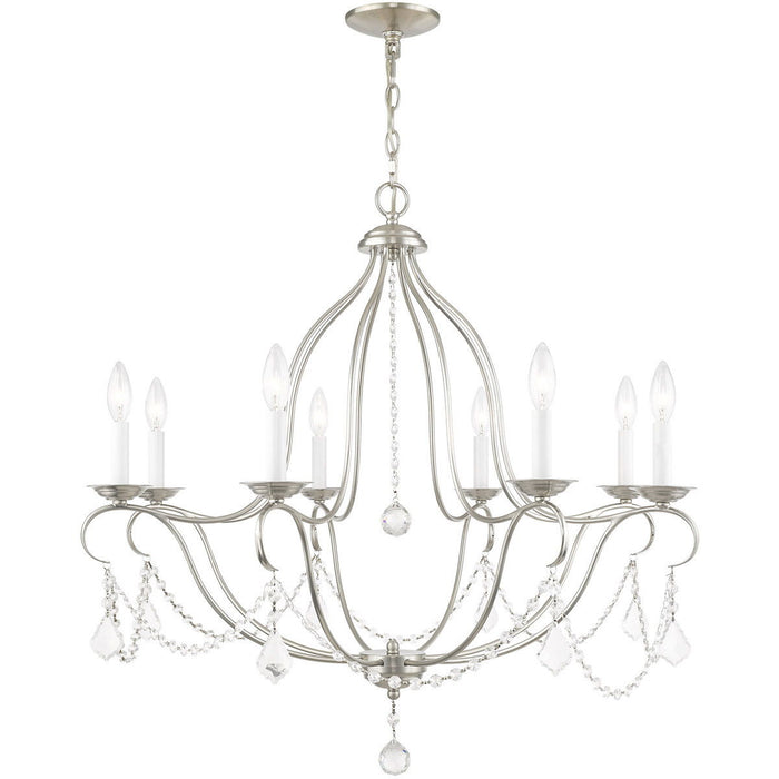 Eight Light Metal Dimmable Chandelier With Shades - Nickel