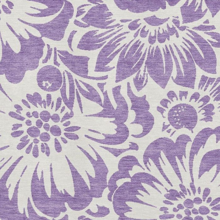 8' X 10' Floral Washable Area Rug With UV Protection (648692) - Purple / Ivory