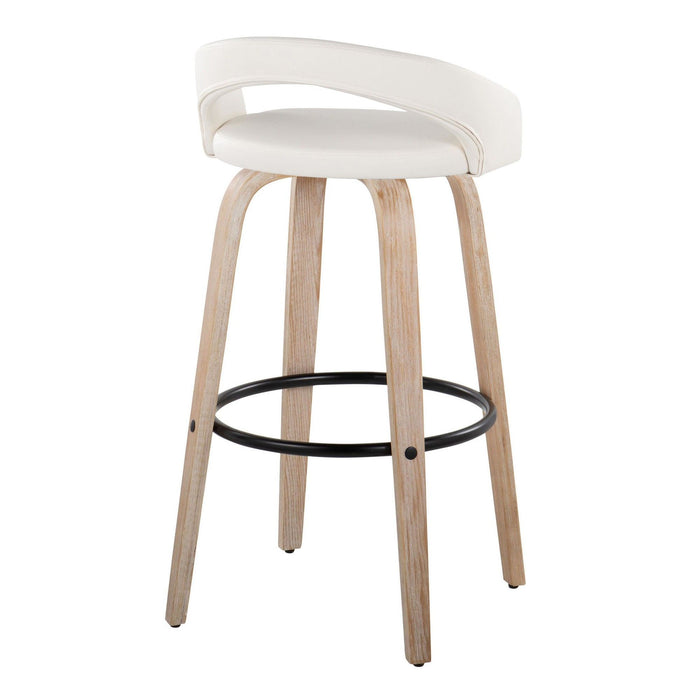 Grotto - Upholstered Fixed-Height Barstool (Set of 2) - Whitewashed Wood, White Faux Leather, Black Metal