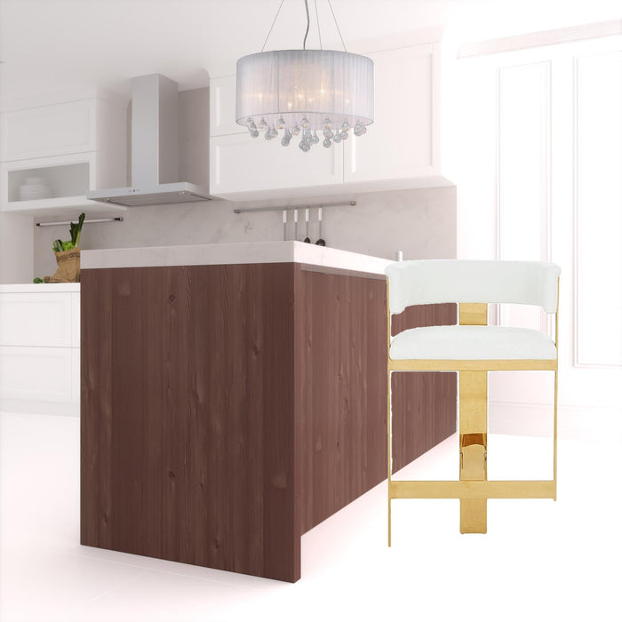 Faux Leather And Stainless Steel Low Back Bar Height Bar Chair - White And Gold
