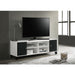 Giga 2-tone black and white TV stand with open shelves and hidden storage for living room furniture.