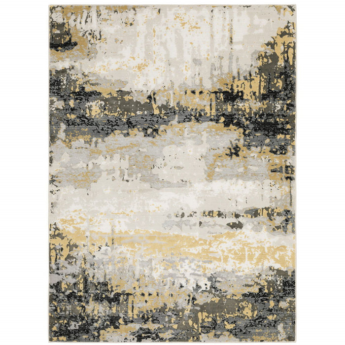 6' x 9' Abstract Power Loom Stain Resistant Area Rug - Gray Gold Beige Black And Brown