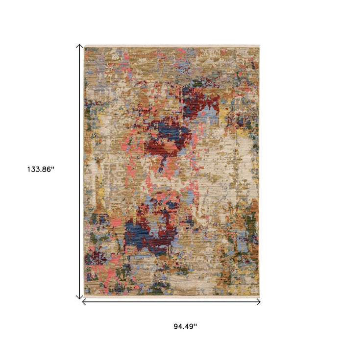 11' X 8' Abstract Area Rug With Fringe - Beige / Tan