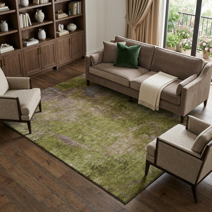 10' X 14' Abstract Washable Area Rug With UV Protection (692751) - Green / Brown / Beige