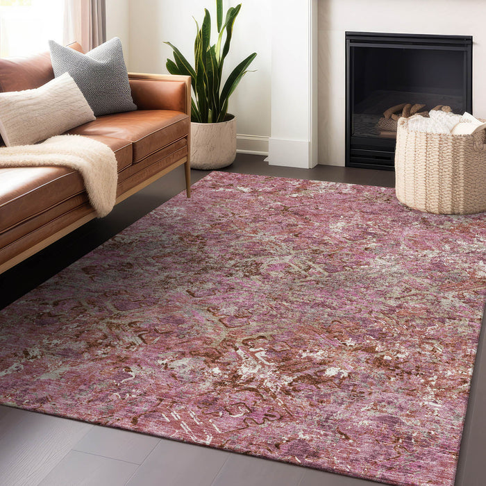 8' X 10' Diamond Washable Area Rug With UV Protection - Pink