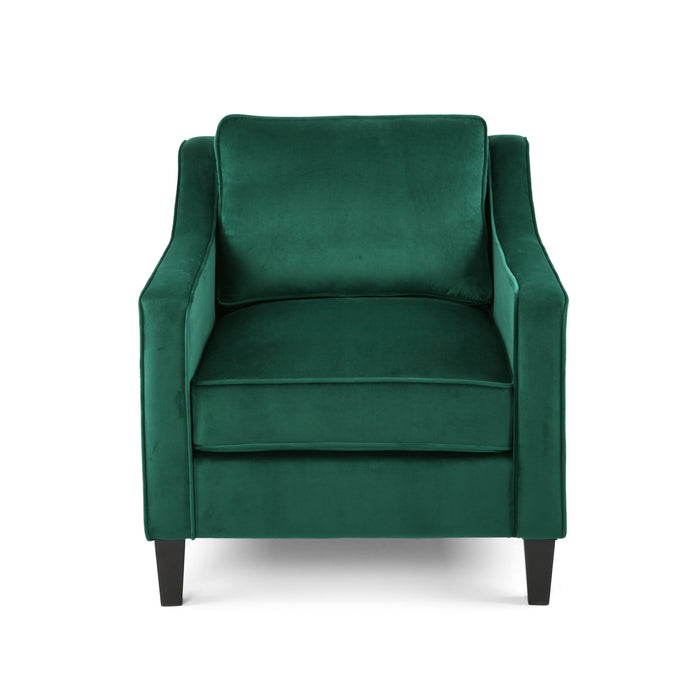 Velvet And Wood Arm Chair - Green / Black