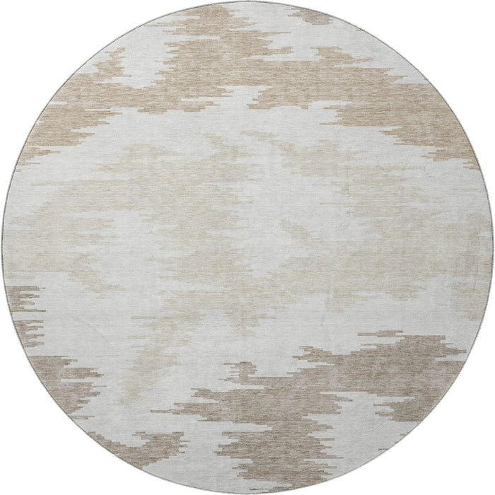 8' Abstract Washable Round Rug With UV Protection - Ivory