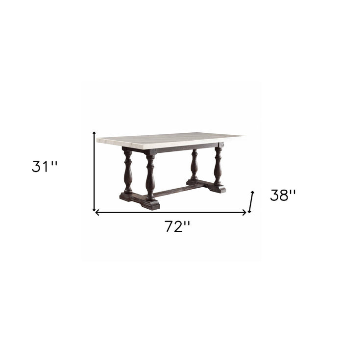 72" Marble And Solid Wood Trestle Base Dining Table - White
